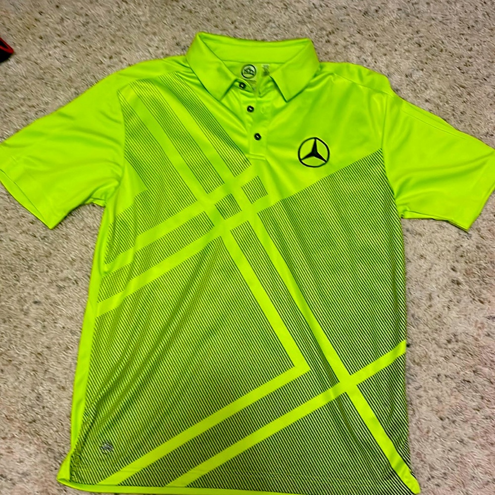 Mercedes neon green polo golf shirt